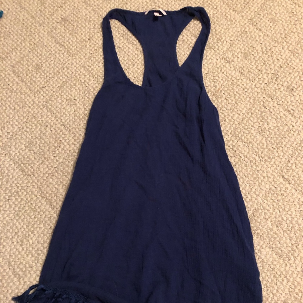 Victoria’s Secret dark purple tasseled cover up.